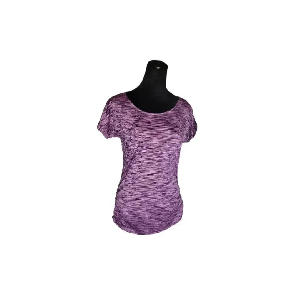 Reebok Women's Play‎ Dry Purple Ruched Activewear Short Sleeve Shirt Size S - Picture 2 of 8